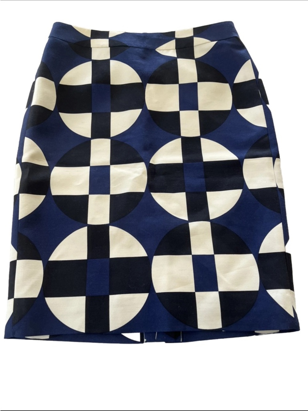 J Crew Geometric Print Navy and White Pencil Skirt